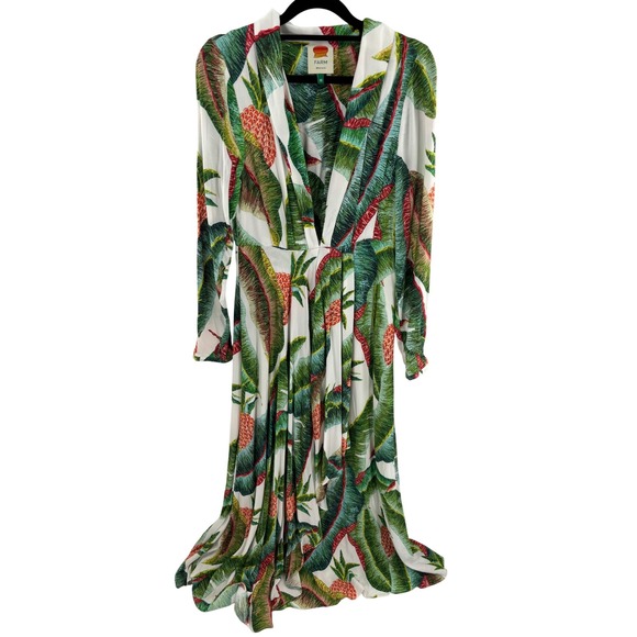 FARM Rio Forest Palm Tropical Maxi Dress White Green Red XS -  mordernwear.com